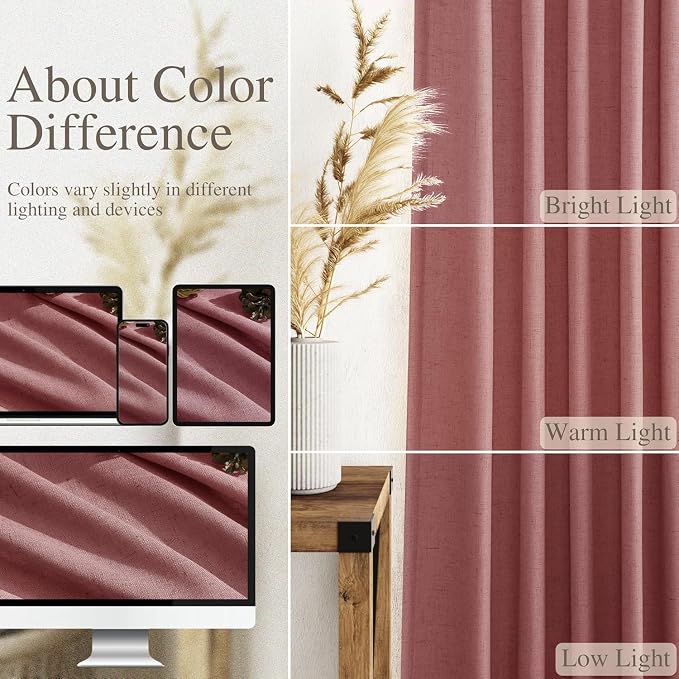 Canyon Rose Linen Curtains for Living Room 100 Inches Long Light Filtering Semi - Image 3