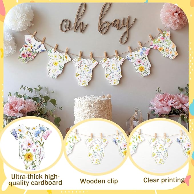Frienda Baby in Bloom Paper Banner Wildflower Dress Bodysuit Garland Outfit Set - Image 4
