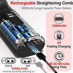 Hair Straightener Brush Cordless, 30s Fast Heating 300Million Negative Ions Hair Straightening Comb Frizz-Free with 6 Temps, 10000mAh Rechargeable Battery Portable for Women Travel Quick Touch-ups