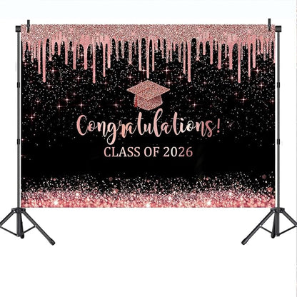 Mocsicka Rose and Gold Graduation Backdrop Congratulations Class of 2024 - Image 4