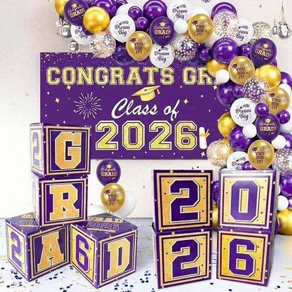 Graduation Decorations 2026 Purple and Gold Balloon Boxes, Class of 2026 GRAD by Unknown