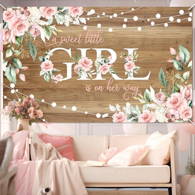 Rustic Girl Baby Shower Banner A Sweet Little Girl is on Her Way Baby Shower - Image 7