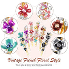 WILLBOND 12 Pieces Vintage Flower Hair Pins Women Barrette Bobby Pins Decorative Metal Gold Tone Hairpins Colorful Floral Design Hair Clips French Rhinestone Decorative Accessories for Women Girls