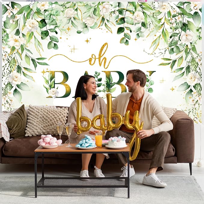 Greenery Boy Baby Shower Decorations Banner Floral Green Sage Oh Baby Backdrop - Image 3