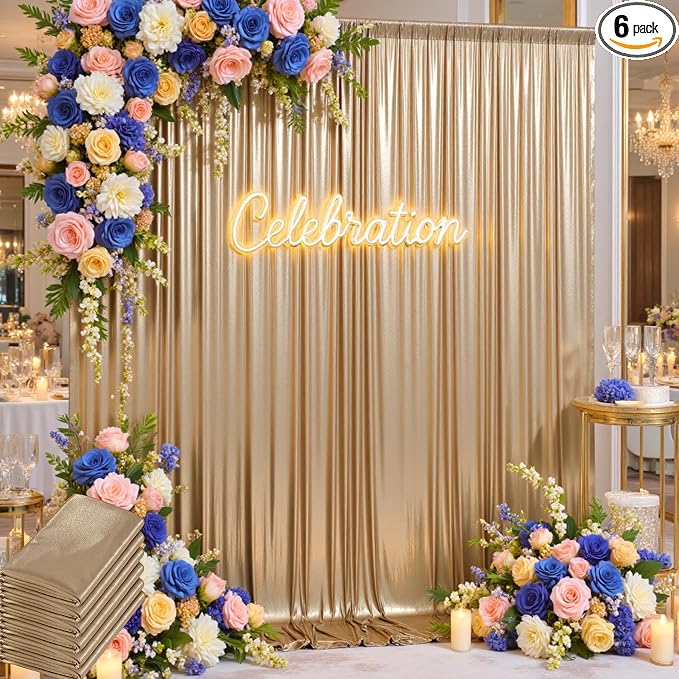 30ftx10ft Shimmer Champagne Sequin Backdrop Curtain by LeegleriTableSkirt