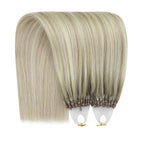 YoungSee Micro Bead Hair Extensions Real Human Hair Blonde Ombre Micro Ring Hair Extensions Human Hair Blonde to Platinum Blond Bead Hair Extension Human Hair Balayage for Wedding 20In 50s/50g