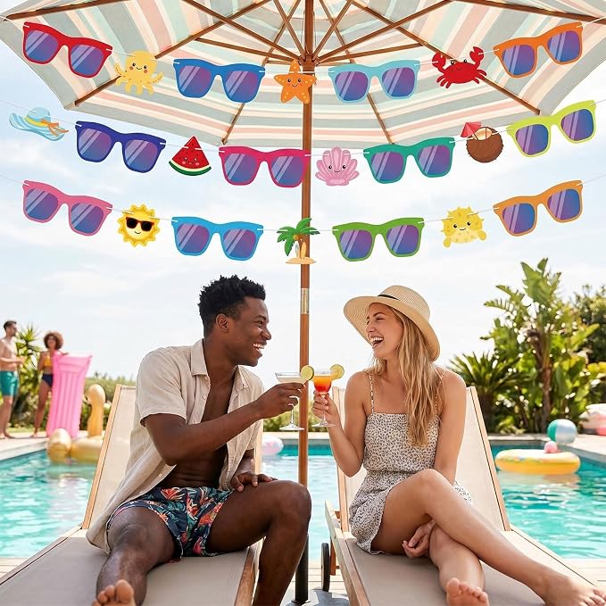Hooqict Summer Party Banner Decorations Colorful Sunglasses Banner Garland Sign - Image 5