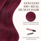 GOO GOO Tape in Hair Extensions Human Hair, Burgundy, 26inch 60g 20pcs, Skin Weft Seamless Invisible, Silky Straight with Thick Ends, Remy Human Hair