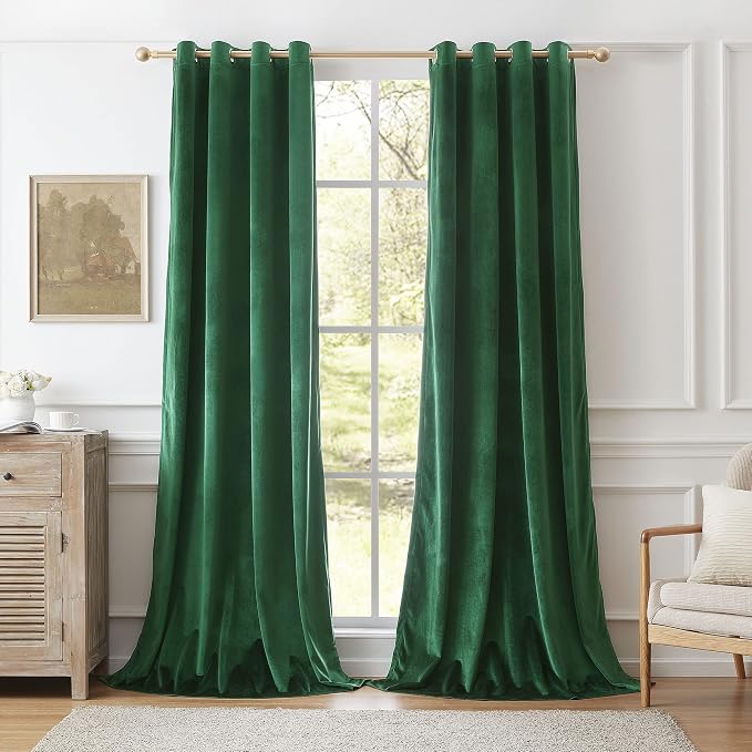 Velvet Green Grommet Blackout Curtains 120 inch Length by ModernShinyVelvetCurtains