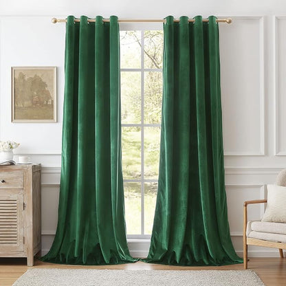 Velvet Green Grommet Blackout Curtains 120 inch Length by ModernShinyVelvetCurtains