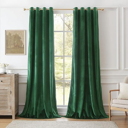 BULBUL Green Curtains 96 inch Length- Living Room Velvet Blackout Window Drapes by ModernShinyVelvetCurtains