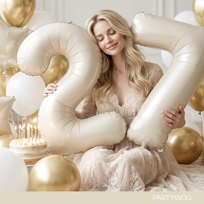 PartyWoo Beige Number 7 Balloon 40 Inch 25pcs White Sand Foil Star Gold | Foil - Image 8
