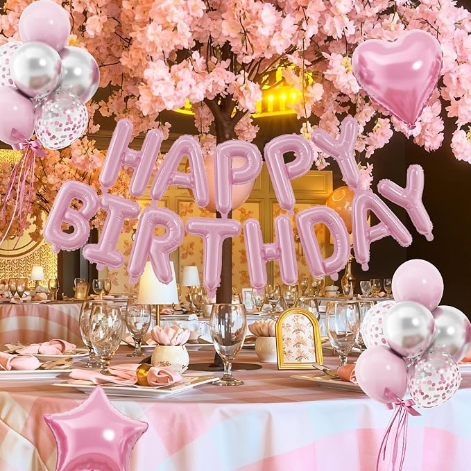 29PC Pastel Pink Happy Birthday Balloons Banner, 16 Inch Aluminum Letter Banner - Image 4