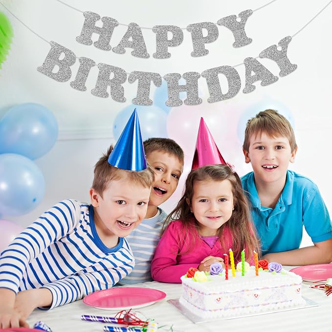 Silver Happy Birthday Banner Birthday Party Decorations Happy Birthday Banner - Image 4