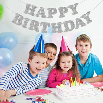 Silver Happy Birthday Banner Birthday Party Decorations Happy Birthday Banner - Image 4