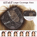 EMMOR 12 Inch Human Hair Topper for Women - Real Hair Topper with Bangs & 6.5" × 6.5" Larger Base, Natural Thin Hair Solution for Women(Ombre Light Brown)