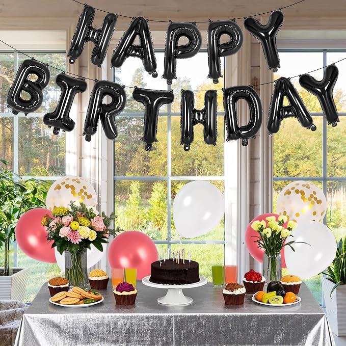 65 Pcs Black Happy Birthday Balloons, 2 Sets A-Z Black Letters Foil Balloons - Image 3