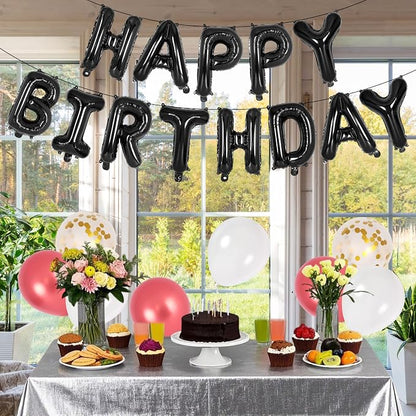 65 Pcs Black Happy Birthday Balloons, 2 Sets A-Z Black Letters Foil Balloons - Image 3