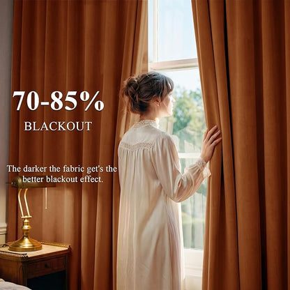 Burnt Orange Velvet Curtains Back Tab Boho Drapes, Window Back Tab Pinch Pleat - Image 3