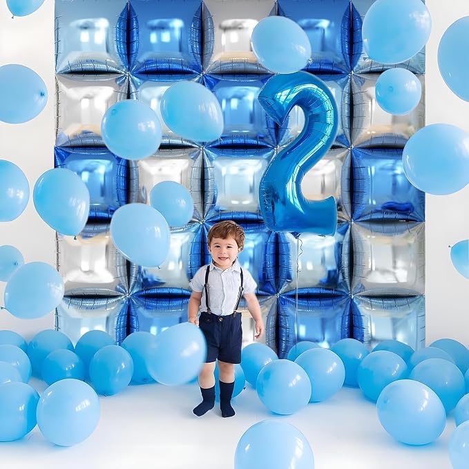 Blue Silver Square Foil Balloon Wall - Image 8