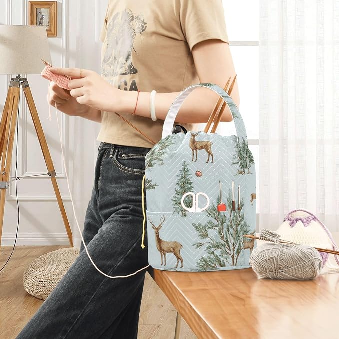 Yarn Bag Crochet Bag Drawstring Yarn Storage Organizer Small Knitting Project - Image 6