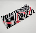 Soft Stretchy Headband, 3-in-1 Versatile Twist Style, One-Piece (Pink/Black & White Geometric Lines, Adult)