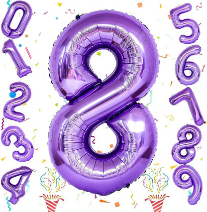 8th Birthday Number Balloons for Kids, Self Inflating 40 Inch Purple Foil 8 - Image 2