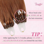 YoungSee Micro Hair Extensions Auburn 16 Inch Micro Bead Hair Extensions Real Human Hair Copper Micro Ring Hair Extension Copper Micro-Link Human Hair Extension 25g 25s Pre Bonded Remy Hair for DIY