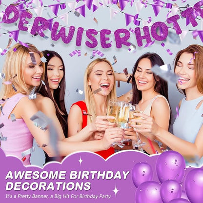 Fulmoon Set of 3 Pre Strung Older Wiser Hotter Glitter Banner Funny Birthday - Image 6