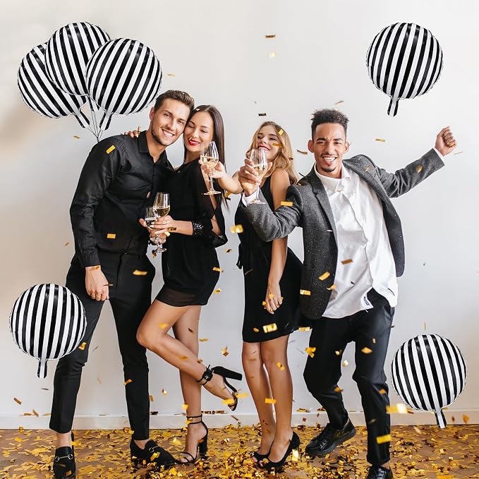 Jobkoo Black and White Striped Balloons 18 Inch Striped Mylar Foil Balloons - Image 6