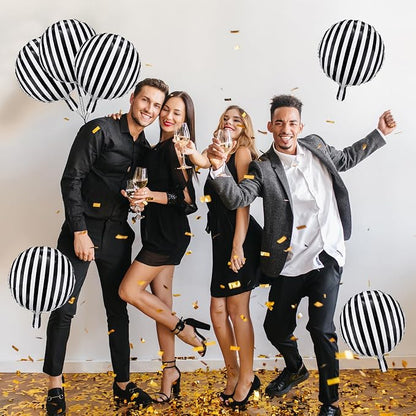 Jobkoo Black and White Striped Balloons 18 Inch Striped Mylar Foil Balloons - Image 6