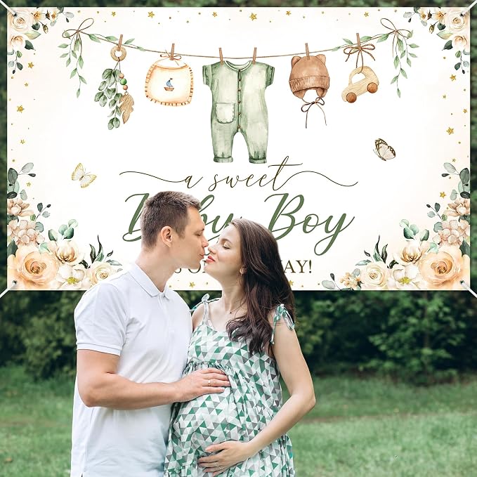 Mocsicka Baby Shower Backdrop Banner Cute Clothes Baby Shower Background a - Image 5