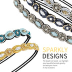 AMCAMI 5Pcs Rhinestone Beaded Headband Crystal Hairbands for Women in 5 Different Patterns - Elastic Headbands for Girls - Vintage Hair Accessories for Party Daily Wear