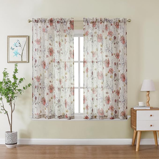 Crushed Kitchen Window Curtains 45 Inches Length 2 Panels, Elegant Farmhouse by OWENIE