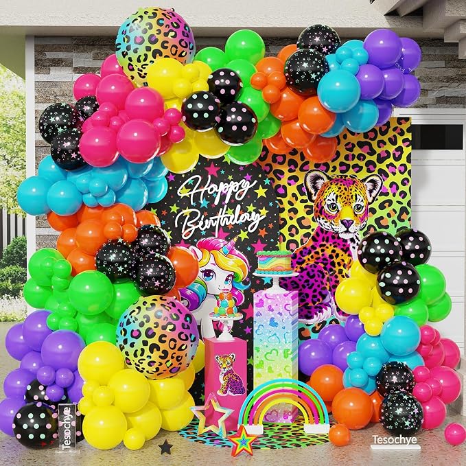 157pcs Neon Rainbow Balloon Arch Kit, Back to 80S 90S Birthday Supplies | Hot by Tesochye