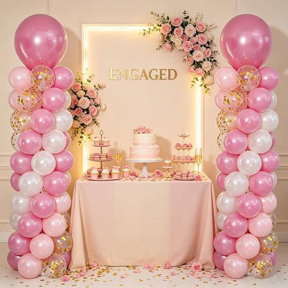 Pearl Pink Gold White Balloon Column Stand Kit of 2 - Image 7