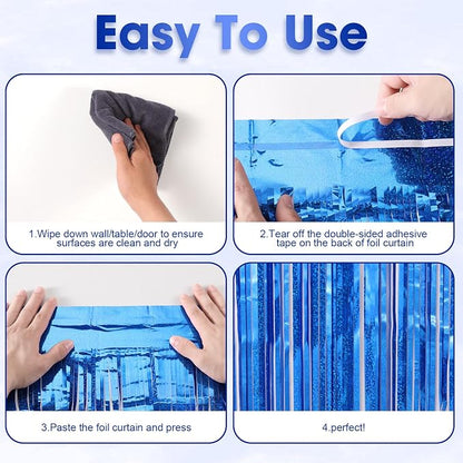 Voircoloria Laser Blue Foil Fringe Backdrop Curtains, 3 Pack | Tinsel Streamers - Image 5