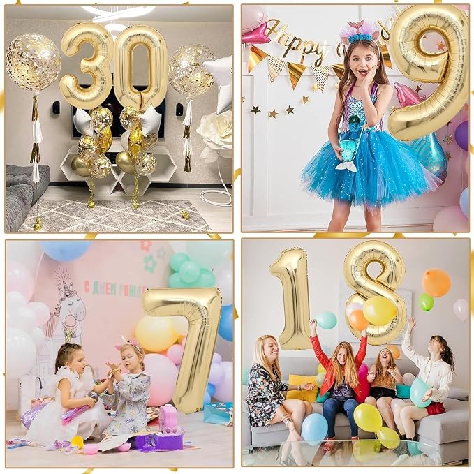 40 inch White Gold Number Balloon Giant Foil Helium Balloons Champagne Gold - Image 4