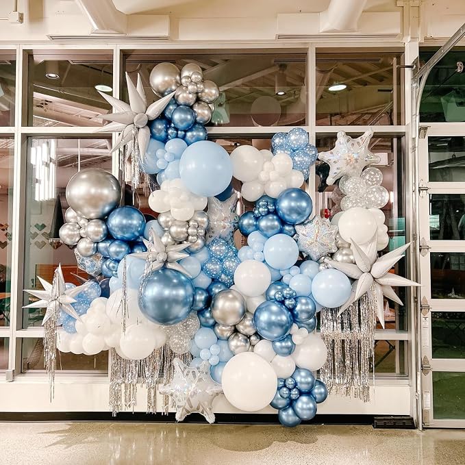 Blue Snowflake Balloons, 12 Inch Blue Silver White Clear Balloons - Image 5