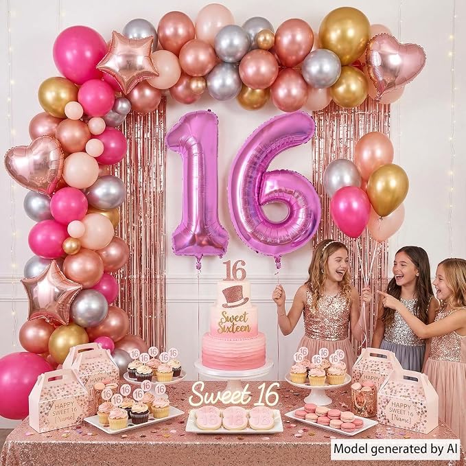Pink Number 16 Balloon 40 Inch, Shimmering Foil Sweet 16 Party Supplies | - Image 3