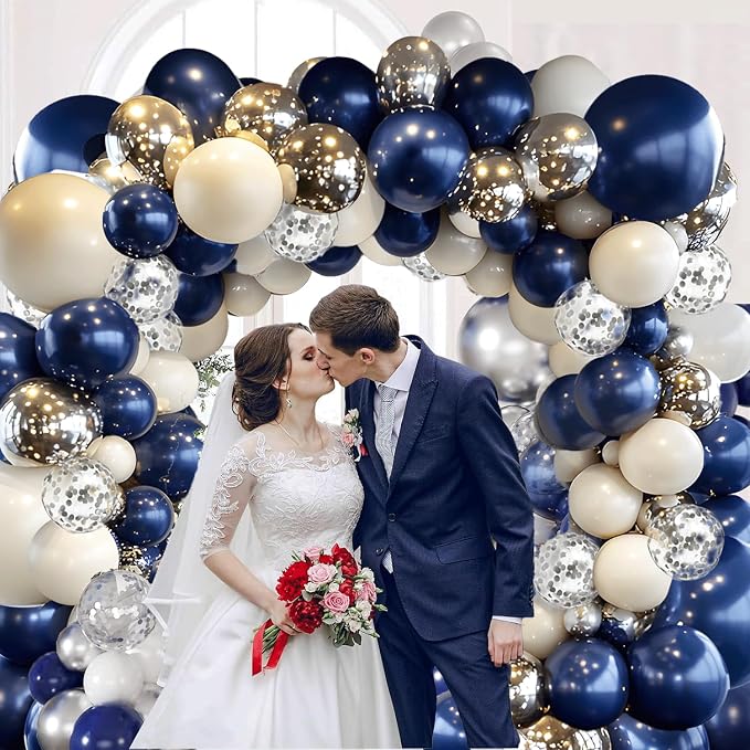 Navy Blue Silver Balloon Arch Kit, Pearl White, Different Size | Double Stuffed - Image 5