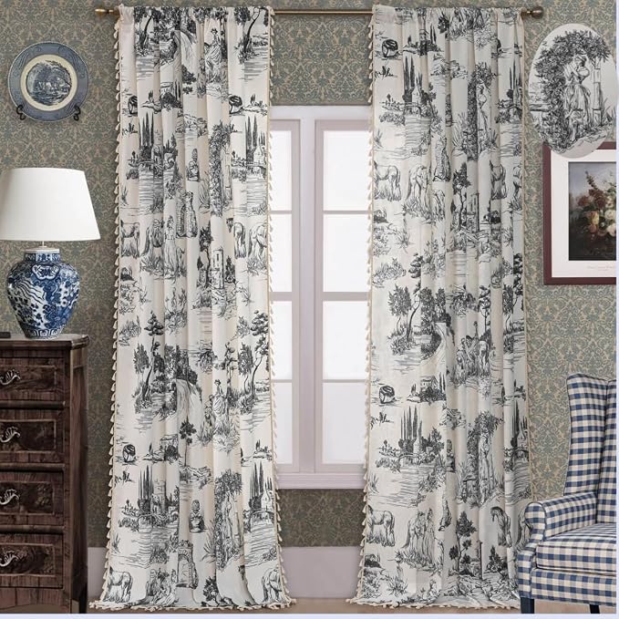 F-CHU Black Curtains 2 Panel Set Drapes by F-CHU