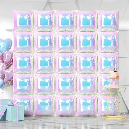 NISOCY 25PCS Iridescent Square Foil Balloons Wall Backdrop | Holographic by NISOCY