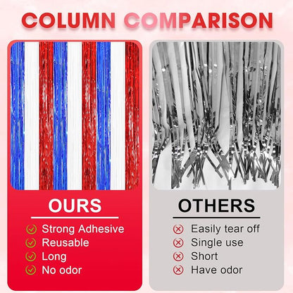 Voircoloria Red White Blue Foil Fringe Backdrop Curtains, 2 Pack | Tinsel - Image 5