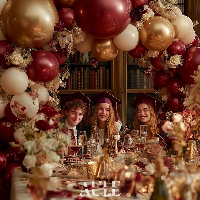 AULE 155Pcs Burgundy Balloon Arch Kit Gold Sand White Balloons | Maroon Balloon - Image 5