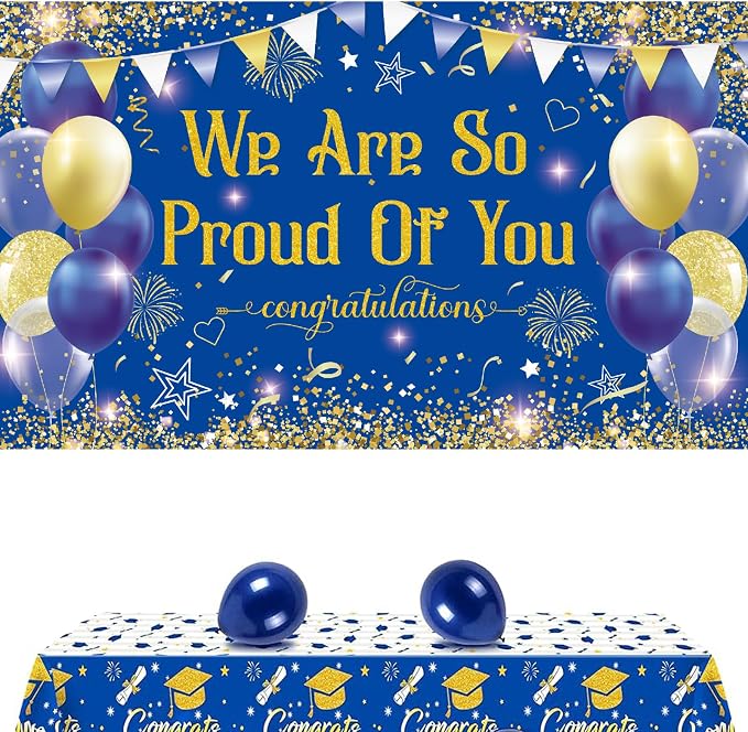 Blue Gold Congratulations We are So Proud of You Backdrop Banner Photography - Image 6