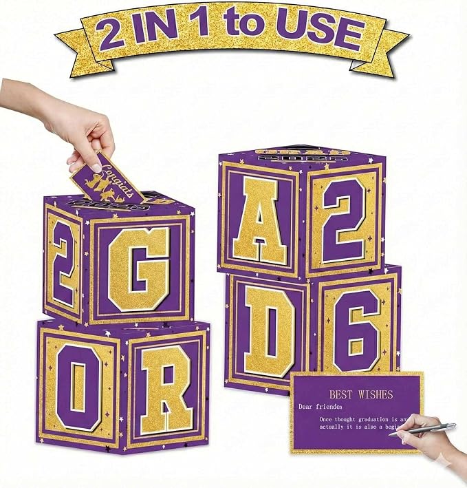 Graduation Decorations 2026 Purple and Gold Balloon Boxes, Class of 2026 GRAD - Image 4