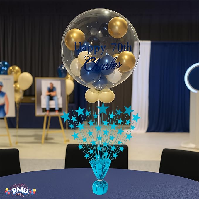 PMU 3 Pack Bursting Star Metallic Foil Spray Centerpiece- Turquoise Balloon - Image 4