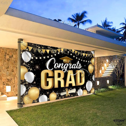 KatchOn Black and Gold Congrats Grad Banner 72x44 Inch | Graduation Decorations - Image 5