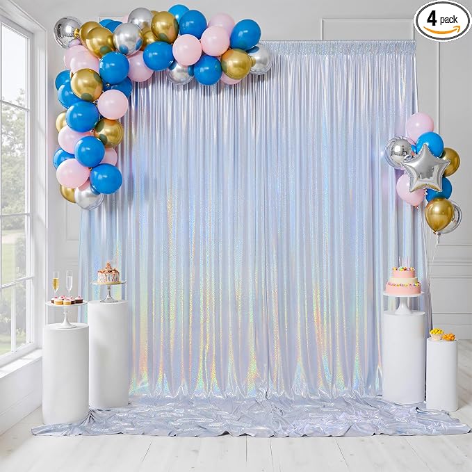 gogoparti 20x10FT Laser Silver Sequin Backdrop Curtain by Gogoparti